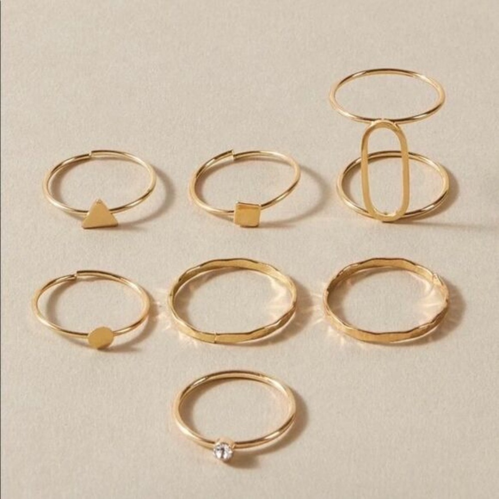 gold 7pc Geometric Ring Set